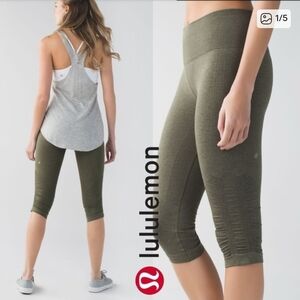 lululemon In The Flow heathered olive crop leggings